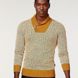 Sean John OG Vintage Herringbone Knit Sweater Shawl Collar 100% Cotton Ecru XXL